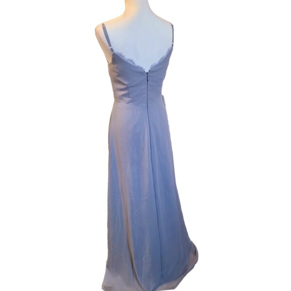 Azazie NWT Tegan Slate Blue Chiffon & Eyelash Lace Long A-line Gown, Size 4 - Picture 6 of 11